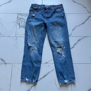 Straight Leg Distressed Women's Jeans - Blue